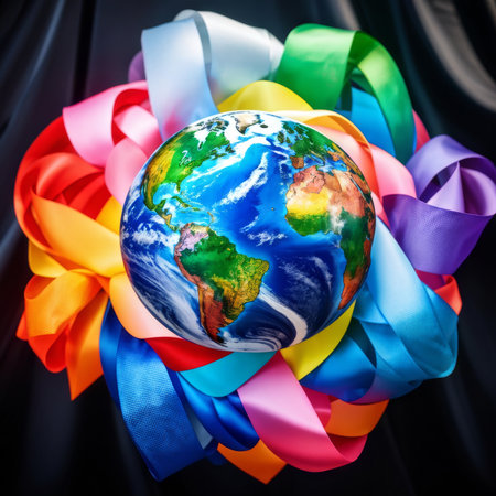 colorful world map with rainbow colorsの素材