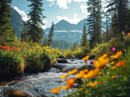 beautiful landscape with a mountain in the backgroundの素材
