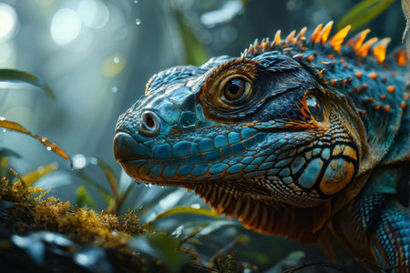 close up of green iguanaの素材