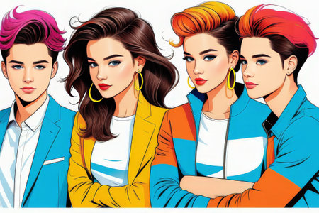 pop art of young people, vector illustrationの素材