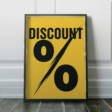 black discount banner on a white background with the text ofの素材