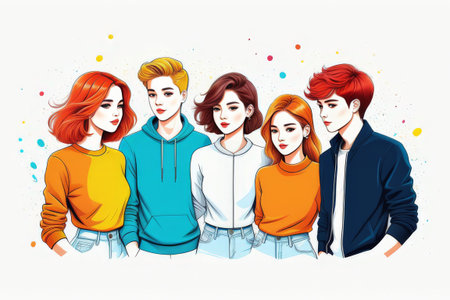 young people in a rowの素材