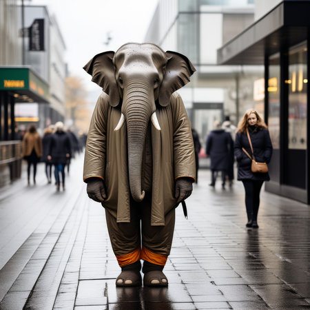 a vertical shot of cute elephant in the citya cityの素材