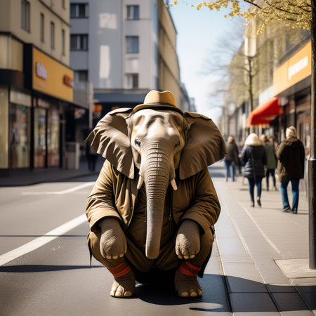 a vertical shot of brown elephant standing near the wall with blurred backgroundの素材