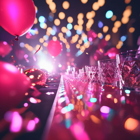 glasses with champagne, new year celebration backgroundの素材