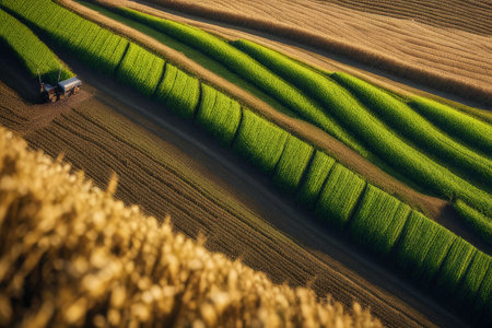 aerial view of the field countryside in morningの素材
