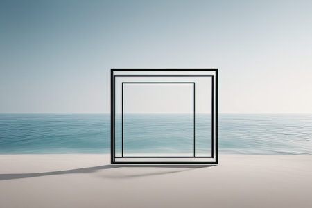 blank window on the sea background. 3d rendering. blank window on the sea background. 3d rendering.の素材