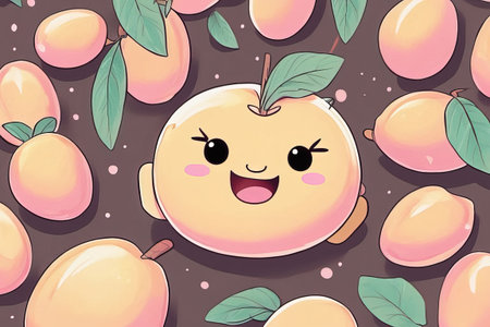 cute kawaii cartoon of peach fruit, vector Generatedの素材