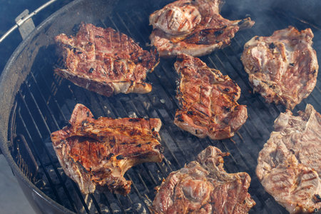 Grilled pork chop on the grid