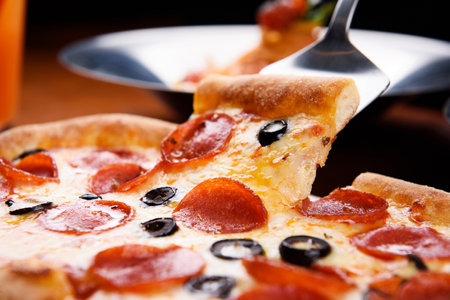 Spicy Pepperoni Pizzaの写真素材
