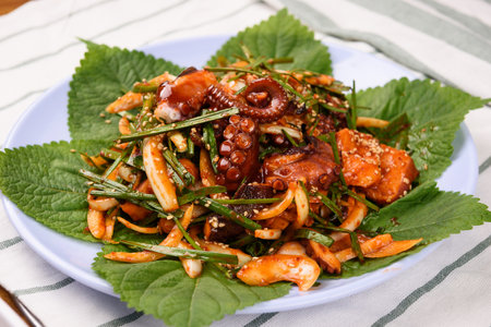 octopus vegetables seasoned with vinegar and red pepper pasteの写真素材