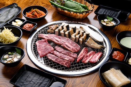 Korean traditional food - Beef Charcoal Grilled Setの写真素材