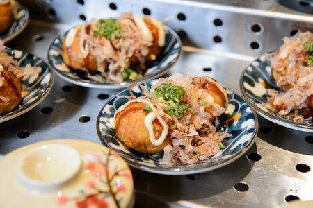 Takoyaki, Japanese food, selective focus.
