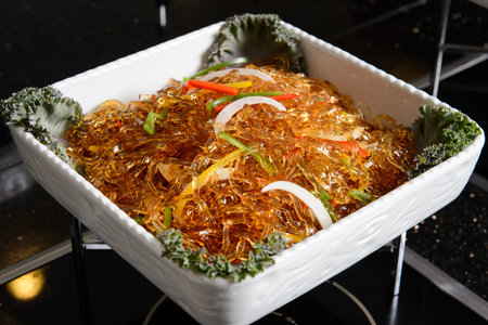 Stir-fried seafood and vegetables with spicy seasoning