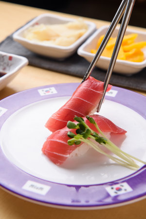Tuna sashimi japanese food style on wooden backgroundの写真素材