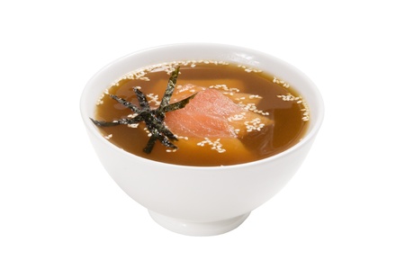 Japanese soup with salmonの写真素材