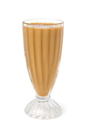 Iced coffee in a glass isolated on white background. Summer shake.の写真素材