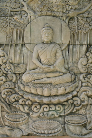 A Buddha image carved high reliefの写真素材