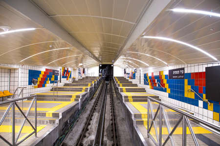 HAIFA, ISRAEL - OCTOBER 24, 2018: The Carmelit an underground funicular railway, one of the smallest subway systems in the world, having only four cars, six stations and a single tunnel 1.8 km long.のeditorial素材