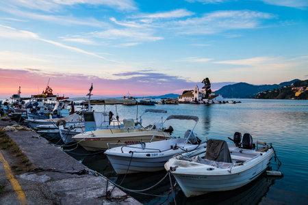 Kerkira, Corfu/ Greece - September 24 2018 : Early morning sunrise view of Vlachern? monastery,...