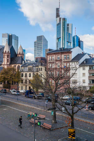 FRANKFURT, GERMANY - October 26, 2017: View over Frankfurt am Mein downtown from the Iron Bridgeのeditorial素材