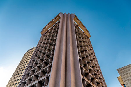 TEL AVIV / ISRAEL - July 2019: America House 14 floor office building built in 1970. American...