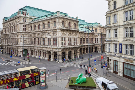 Vienna, Austria - October 2019: A green statue of hare or rabbit based on watercolor painting by...