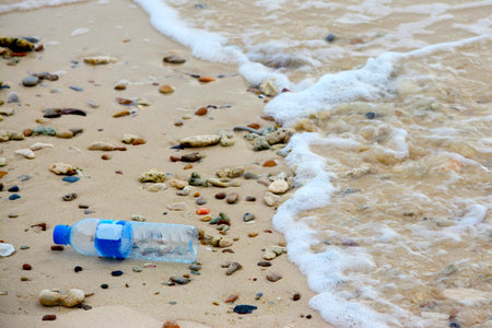 Environmental pollution: plastic bottle on the beach.