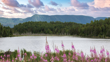 Beautiful lake and mountains in Gaspesie Quebec Canada