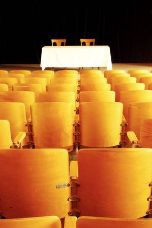 Empty seats and stage in a vintage theatre.の写真素材