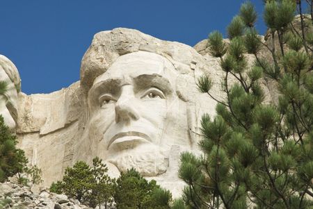 closeup view of Abraham Lincoln on Mount Rushmore National Monument in the Black Hills of South Dakota.のeditorial素材
