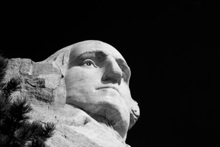 the head of George Washington on Mount Rushmore National Memorial in black and whiteのeditorial素材