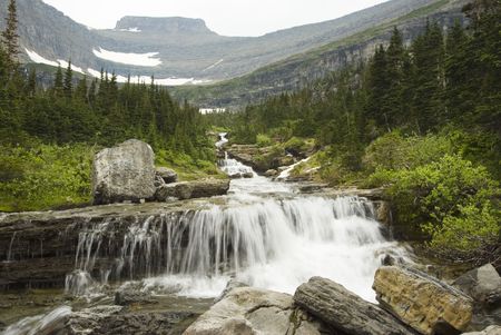 Waterfalls along the Going to the Sun Road in Glacier National Parkの写真素材