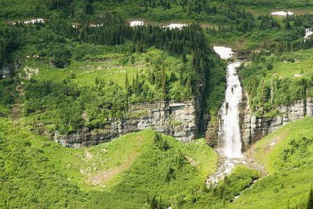 Waterfalls along the Going to the Sun Road in Glacier National Parkの写真素材
