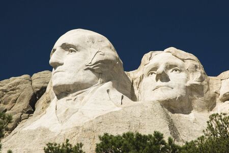 closeup view of Washington & Jefferson on Mount Rushmore National Monument in the Black Hills of South Dakota.のeditorial素材