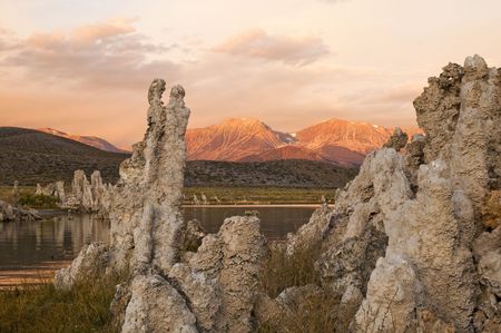 tufa formations on Mono Lake in the Owens Valley of Californiaの写真素材