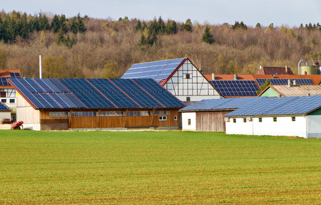 Little village with solar roofsの写真素材