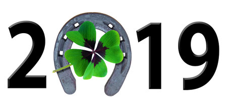 Happy new year 2019 - Date with horseshoe and four-leave clover