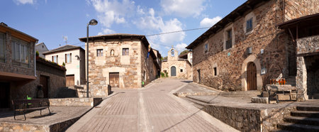 Campo de Ponferrada village main square with the hermitage at background の写真素材
