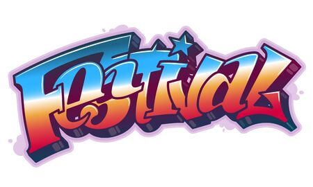 Festival word in readable graffiti style in vibrant customizable colors.のイラスト素材