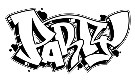Party vector word in readable graffiti style. Only black line isolated on white background.のイラスト素材