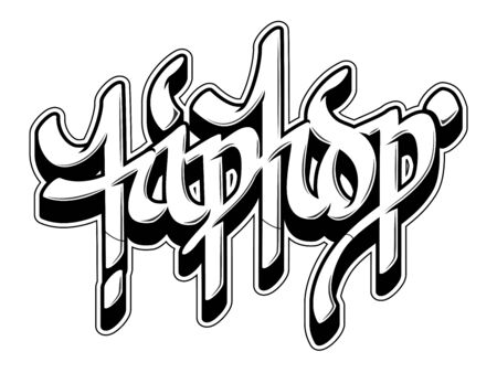 Hip-Hop word in graffiti style. Black line isolated on white background.