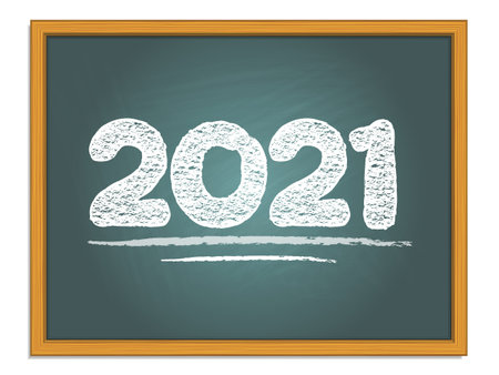 2021 chalk lettering on green chalkboard. New year vector numbers.