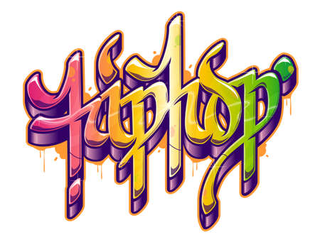 Hip-Hop word in graffiti style. Color text vector isolated on white background.のイラスト素材