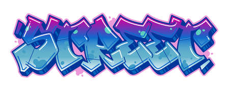 Street word in readable graffiti style in vibrant blue customizable colors.のイラスト素材