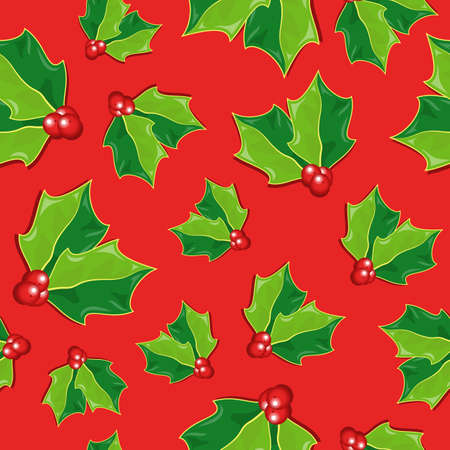 Christmas holly leaves background design. Holidays vector seamless pattern.のイラスト素材