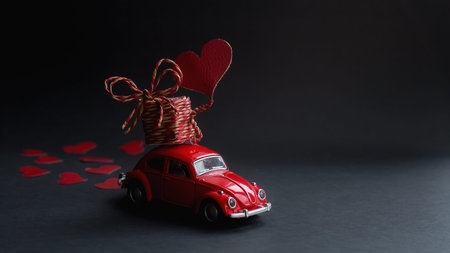 Moscow, Russia - January, 2020: Red retro toy car deliveringの写真素材