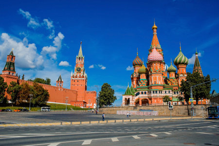 Moscow, Russia-July 25, 2020: St. Basil's Cathedral on Vasilievsky descent on red square on a Sunny...