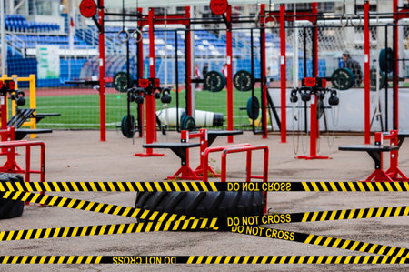 Empty because of the epidemic of the coronavirus Playground and outdoor gym. Outdoor training areas...
