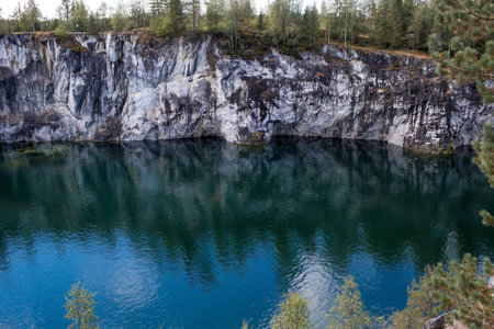 Republic of Karelia. Small Marble Lake. Ruskeala Mountain Park. Ruskeala village.の写真素材